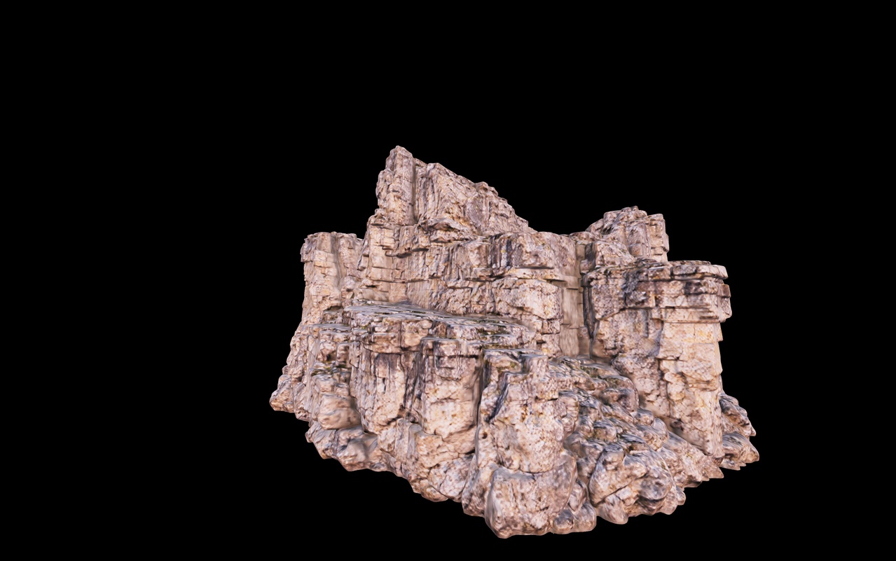 Rocky Cliff terrain asset with layered stone, rugged ledges, and a tall weathered ridge